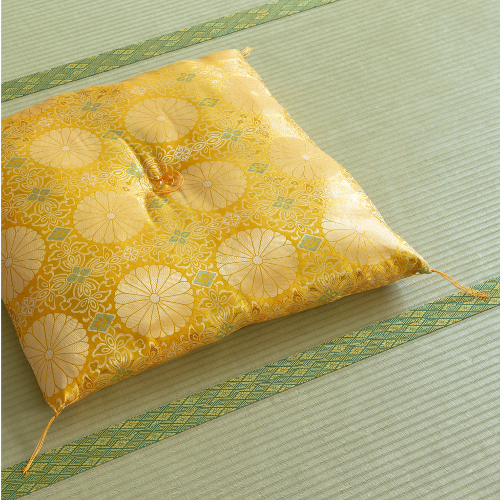 お仏壇 手と手 織り込み座布団 黄色