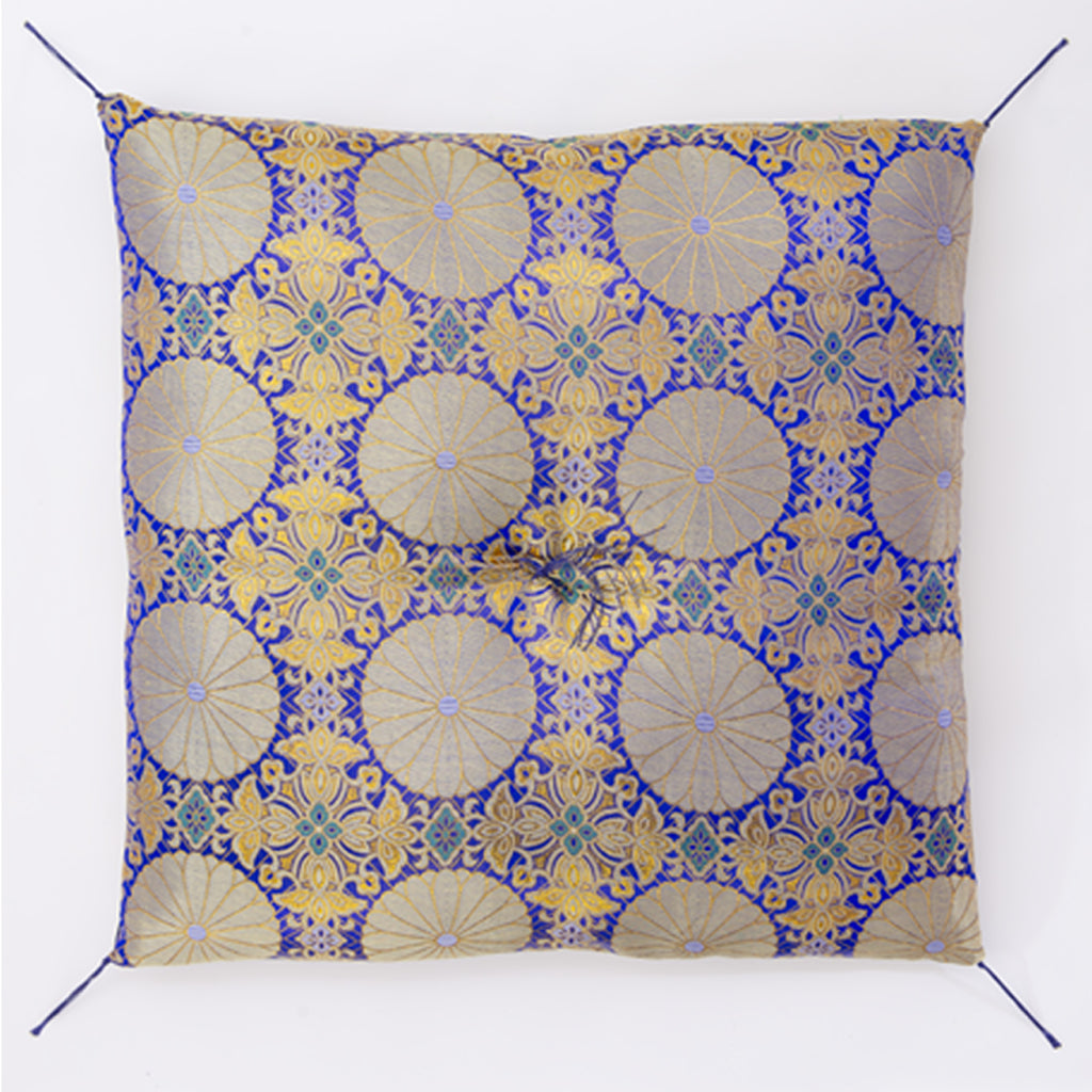 お仏壇 手と手 織り込み座布団 青