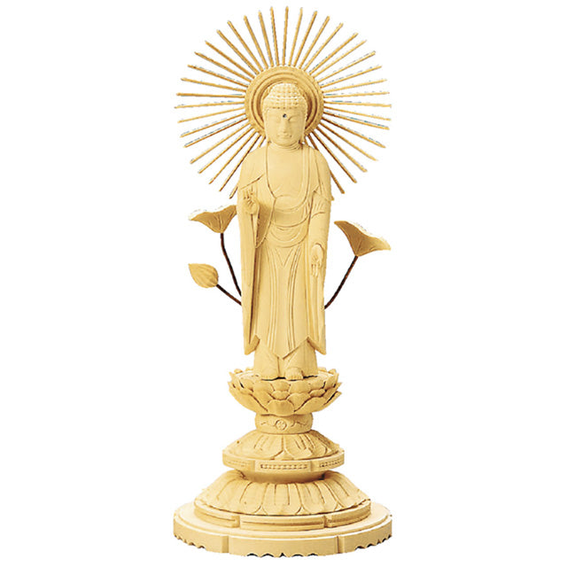 総白木 丸台座 東立弥陀 3寸